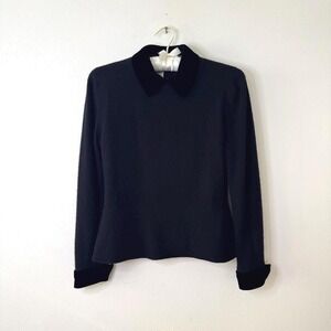 Vintage Oscar de la Renta Black Cashmere Velvet Collar Sweater